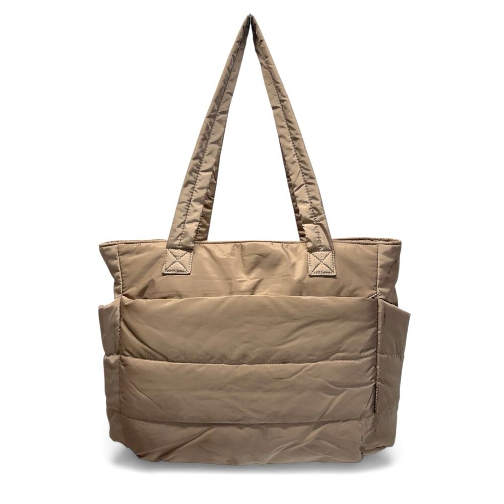 BAGSMART Puffy Tote Bag Taupe Quilted Travel Gym Work Laptop Shoulder Bag puffer